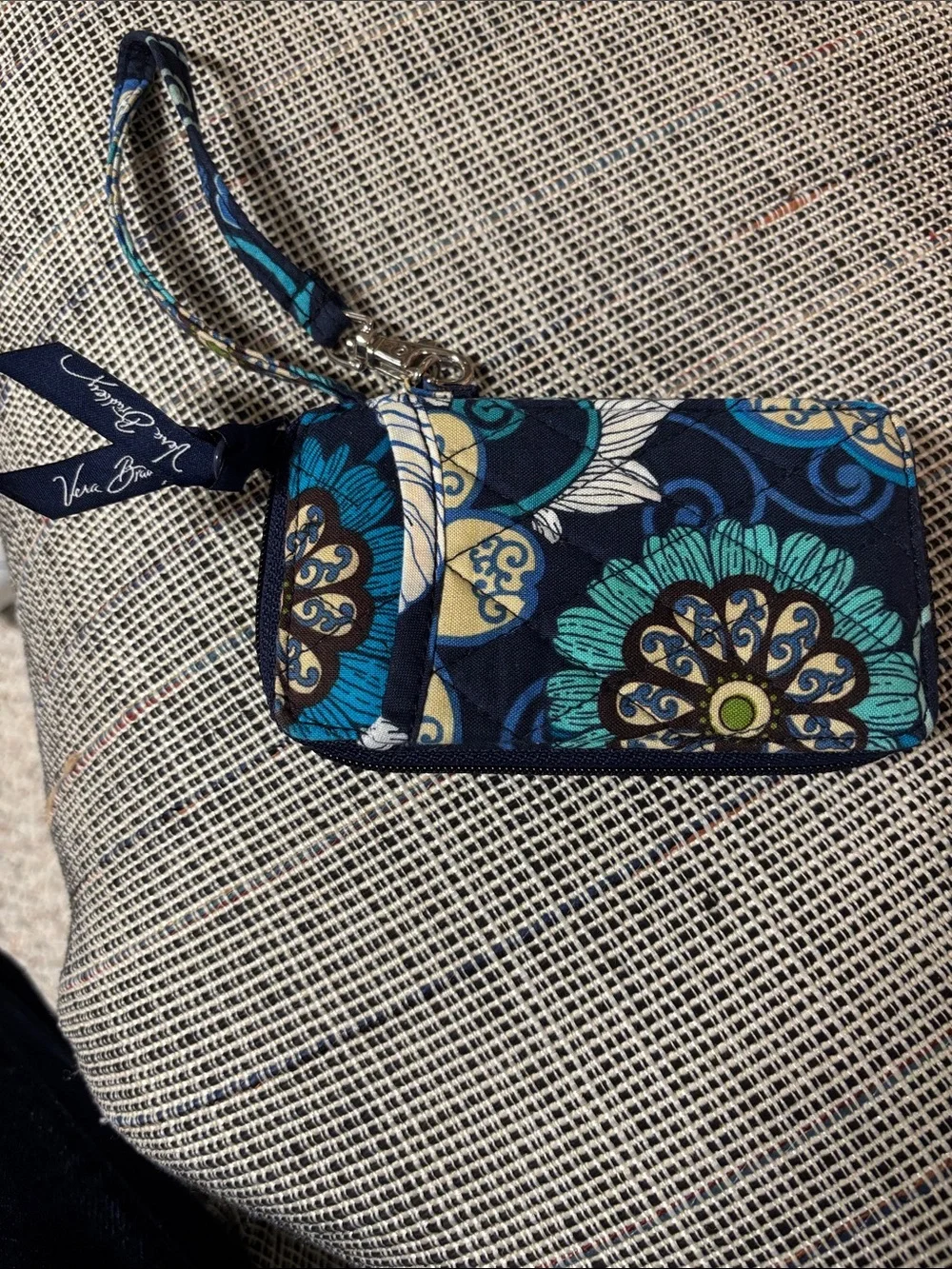 Vera Bradley Navy Teal Floral Wristlet ID Case